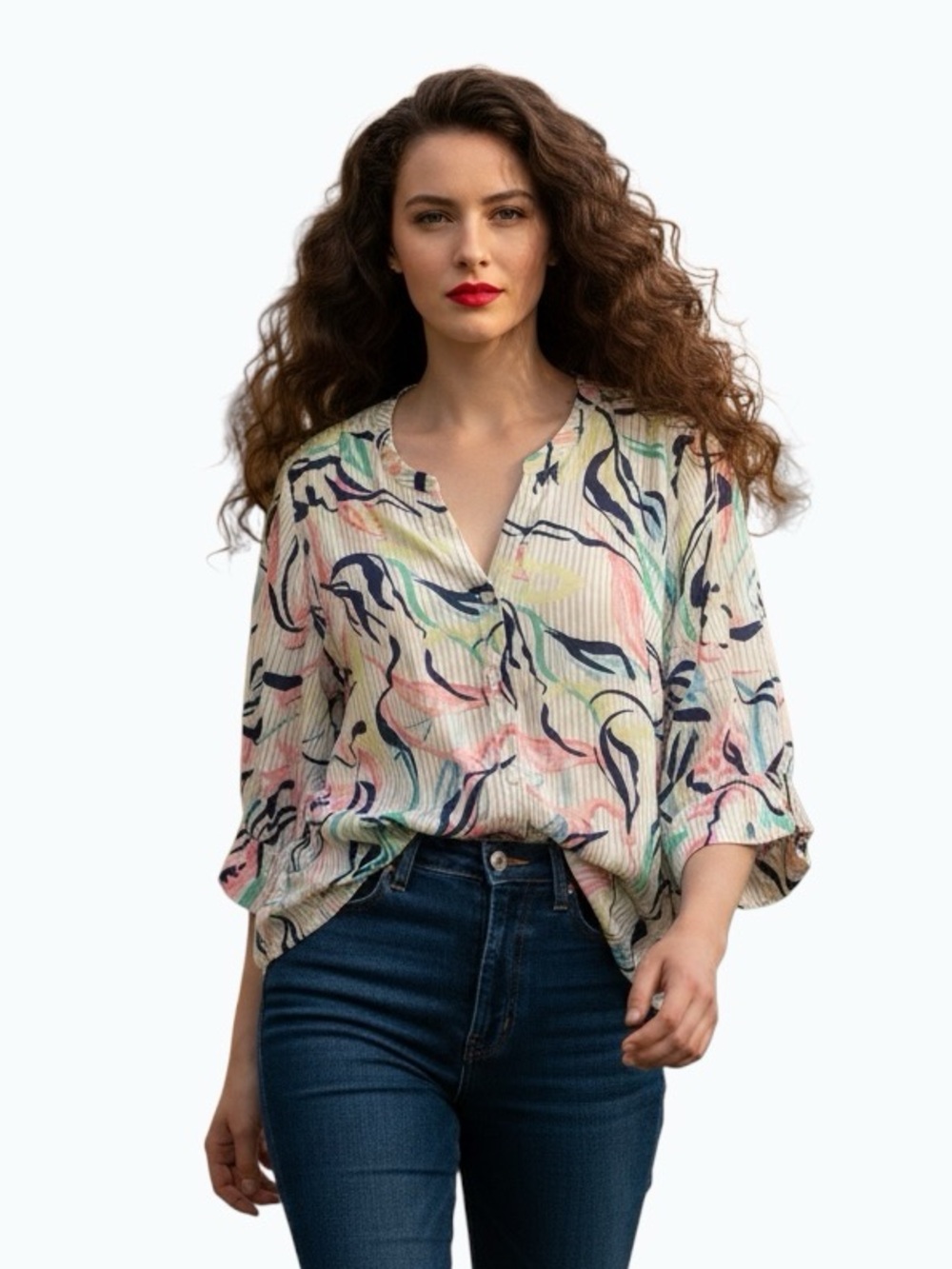 FDJ French Dressing Jeans Abstract Print Blouse NWT Size XXL